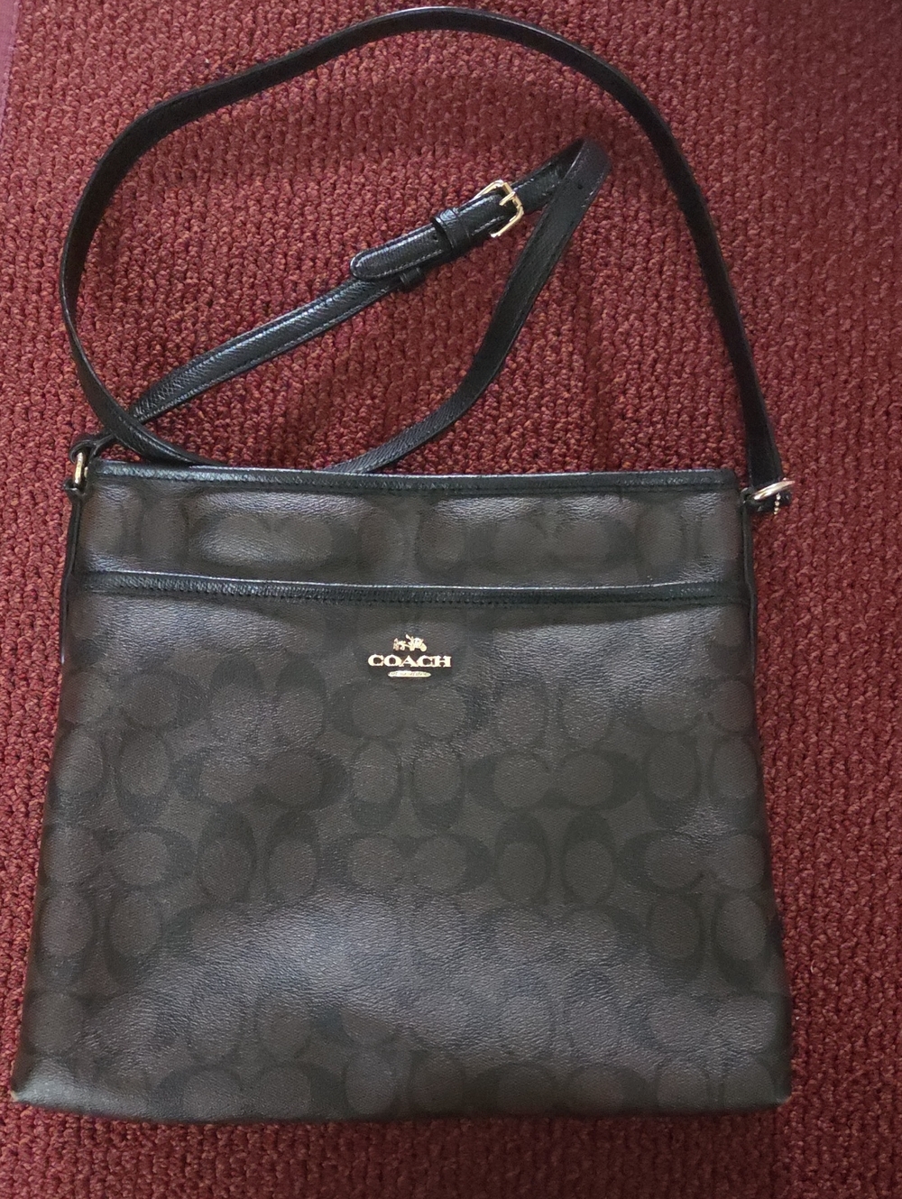 Coach Dark Brown Signature Crossbody with Gold Logo